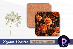 Autumn leaves on distressed textured Square Coaster PNG Product Image 1