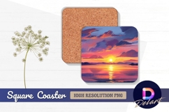 Painted sunset over water square coaster png Product Image 1