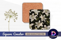 white lilies and leaves Square Coaster PNG Product Image 1