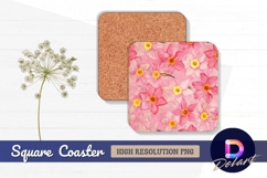 Pink daffodils floral repeat pattern square coaster png Product Image 1