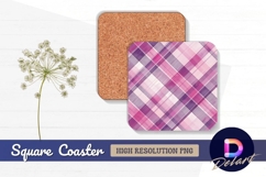 Pink and purple plaid Square Coaster PNG Product Image 1