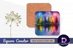 Colorful pine trees reflected Square Coaster PNG Product Image 1