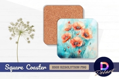 Watercolor poppies with butterflies Square Coaster PNG Product Image 1