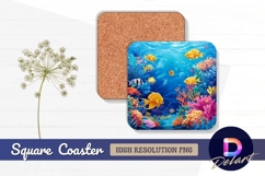 Colorful coral reef with tropical fish Square Coaster PNG Product Image 1