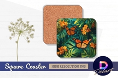 Monarch butterflies with tropical leaves Square Coaster PNG Product Image 1