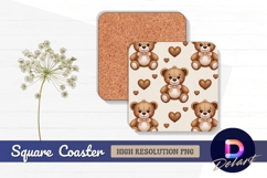 Teddy bear and hearts seamless square coaster png Product Image 1