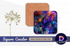 Vivid tropical leaves digital art square coaster png Product Image 1