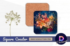 Vibrant floral arrangement on dark Square Coaster PNG Product Image 1