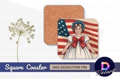 Patriotic girl with american flag Square Coaster PNG Product Image 1