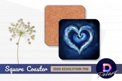 Blue swirl heart abstract painting square coaster png Product Image 1