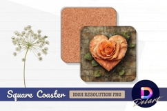 Heart shaped rose against a brick Square Coaster PNG Product Image 1