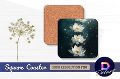 Elegant white lotus flowers sparkling Square Coaster PNG Product Image 1
