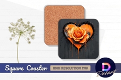 Orange rose in heart with black Square Coaster PNG Product Image 1