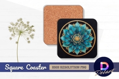 Teal and gold floral mandala Square Coaster PNG Product Image 1