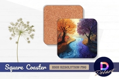 Colorful river through two unique autumn Square Coaster PNG Product Image 1