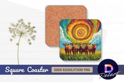 Psychedelic cows beneath a colorful Square Coaster PNG Product Image 1