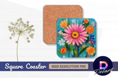 Colorful floral painting Square Coaster PNG Product Image 1