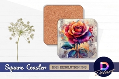 Watercolor rose painting Square Coaster PNG Product Image 1