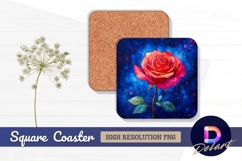 Elegant watercolor rose on dark blue Square Coaster PNG Product Image 1