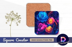 Psychedelic roses with marbled background Square Coaster PNG Product Image 1