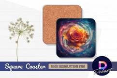 Rose in nebula cosmic floral Square Coaster PNG Product Image 1