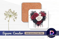 Heart shaped roses black red white Square Coaster PNG Product Image 1