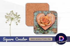 Peach rose heart on weathered Square Coaster PNG Product Image 1