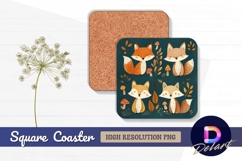 Cute foxes mushrooms Square Coaster PNG Product Image 1