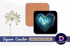 Turquoise and gold abstract heart square coaster png Product Image 1