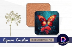 Artistic butterfly with roses square coaster png Product Image 1