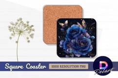 Blue roses and butterflies Square Coaster PNG Product Image 1