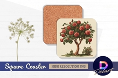 Botanical illustration of a rose bush Square Coaster PNG Product Image 1