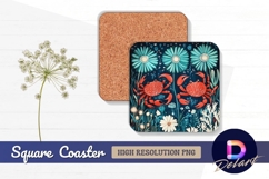Whimsical crabs in a floral underwater Square Coaster PNG Product Image 1