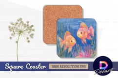 Two goldfish watercolor Square Coaster PNG Product Image 1