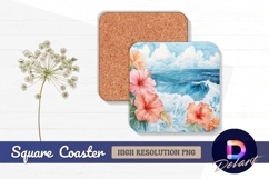 Watercolor hibiscus flowers by the Square Coaster PNG Product Image 1