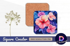 Watercolor hibiscus flower illustration square coaster png Product Image 1