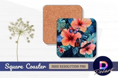 Hibiscus flowers and butterflies square coaster png Product Image 1