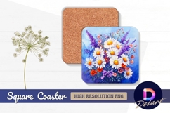 Watercolor daisies and lavender Square Coaster PNG Product Image 1