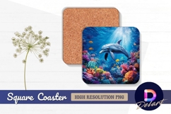 Dolphin swimming in a vibrant coral Square Coaster PNG Product Image 1