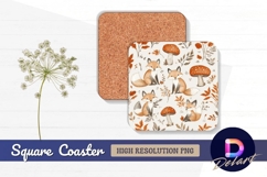 Fox mushroom leaf autumn watercolor Square Coaster PNG Product Image 1