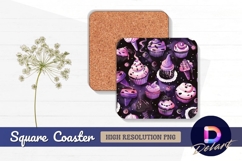 Halloween cupcakes with dark background Square Coaster PNG Product Image 1