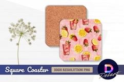 Strawberry lemonade watercolor Square Coaster PNG Product Image 1
