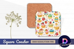 Whimsical cupcake and strawberry pattern Square Coaster PNG Product Image 1
