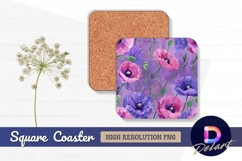 Pink and purple poppy floral pattern Square Coaster PNG Product Image 1