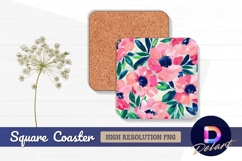 Pink floral Square Coaster PNG Product Image 1