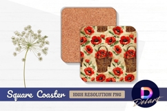 Red poppies and baskets pattern for Square Coaster PNG Product Image 1