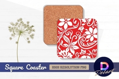 Red and white floral pattern Square Coaster PNG Product Image 1