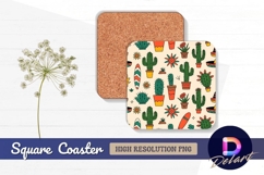 Colorful cacti plants square coaster png Product Image 1