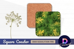 Lush green and gold tropical leaf Square Coaster PNG Product Image 1