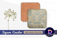 Elegant gold floral damask Square Coaster PNG Product Image 1